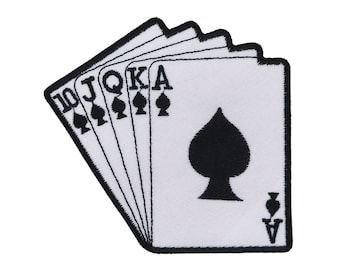 ab37 - Karten Royal Flush Poker Aufnäher zum aufbügeln Bügelflicken Bügelbild Applikation Patch Flicken Größe 9,0 x 8,7 cm