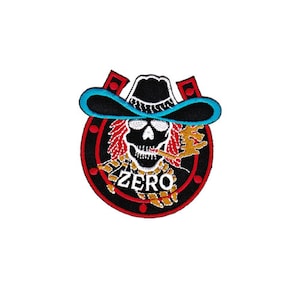 bf07 Totenkopf Zero Hufeisen Hut Tattoo Biker Skull Aufnäher Bügelbild Applikation Patch Flicken Größe 7,5 x 7,5 cm