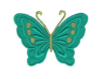 bk48 - Parche termoadhesivo mariposa pequeña verde cian 5,2 x 3,7 cm