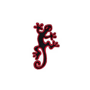 bf13 Gecko Salamander Tiere Schwarz Rot Aufnäher Bügelbild Applikation Patch Flicken Größe 6,4 x 9,6 cm