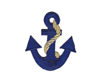 bf48 Anchor Dark Blue Patch Seafaring Rockabilly Tattoo Iron-On Application Patch Size 6.0 x 7.0 cm