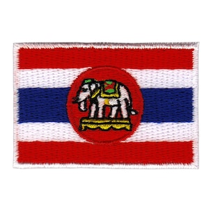 aa85 Small Flag Thailand with Elephant Patch Iron-On Application Patch Size 4.5 x 3.0 cm