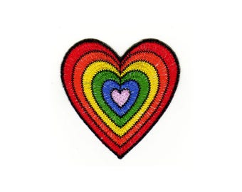 an01 Heart Rainbow Patch Children Iron-On Application Patch Size 6.7 x 7.0 cm