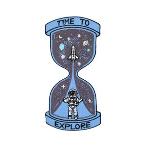 bb20 - Sanduhr Weltall Astronaut Aufnäher zum aufbügeln aufnähen Bügelbild Applikation Bügelpatch Patch Space Shuttle Größe 5,2 x 10,6 cm