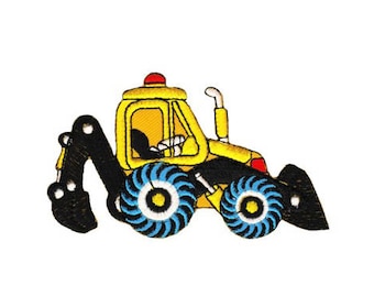 ag49 Radbagger Lader Gelb Aufnäher Kinder Baustellenfahrzeug Bügelbild Applikation Patch Flicken Größe 9,9 x 5,8 cm