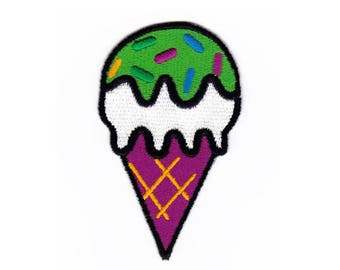 ak24 Ice Cream Cone Green Children Waffle Patch Iron-On Application Patch Size 5.0 x 8.0 cm