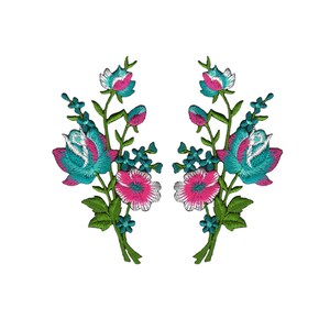 ab36 Blumen Set 2 Stück Flower Aufnäher Bügelbild Applikation Patch Flicken Größe 5,5 x 11,0 cm