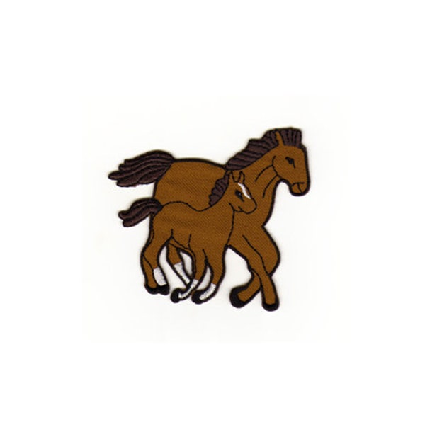au13 Pferd Fohlen Braun Pony Reiten Tiere Bauernhof Kinder Aufnäher Bügelbild Applikation Patch Flicken Größe 8,3 x 7,6 cm