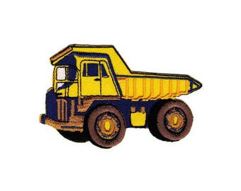 am79 LKW Kipper Lader Gelb Aufnäher Kinder Baustellenfahrzeug Bügelbild Applikation Patch Flicken Größe 8,6 x 5,5 cm
