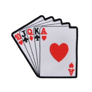 ab38 - Kaarten Royal Flush Poker Strijkpatch Strijkpatches Applicatie Patch Formaat 9,0 x 8,7 cm