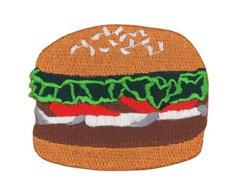 an79 - Patch thermocollant brodé Burger Fast Food Hamburger Taille 6,8 x 5,5 cm