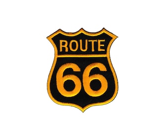 ab11 Route 66 USA Biker Motorrad Kutte Aufnäher Bügelbild Applikation Patch Flicken Größe 7,0 x 8,2 cm