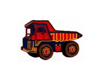 bb45 LKW Kipper Lader Rot Aufnäher Kinder Baustellenfahrzeug Bügelbild Applikation Patch Flicken Größe 8,6 x 5,5 cm