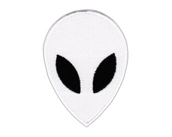 am82 Alien Head White Extraterrestrial Children Patch Iron-On Applique Patch Size 7.9 x 5.5 cm