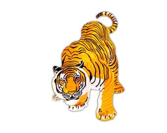 aa70 Tiger Orange Animals Zoo Predator Sew-On Iron-On Application Patch Size 7.3 x 6 cm