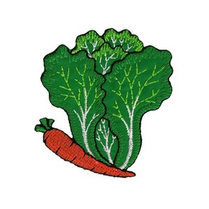 May include: An embroidered patch featuring a green leafy vegetable and an orange carrot. The patch is perfect for adding a touch of whimsy to clothing, bags, or other accessories.