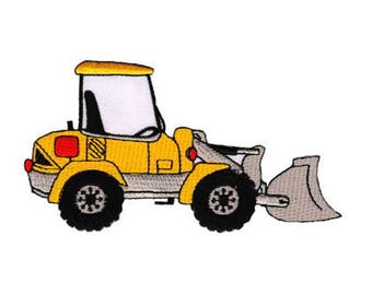 ag48 Bagger Radlader Gelb Aufnäher Kinder Baustellenfahrzeug Bügelbild Applikation Patch Flicken Größe 11,5 x 6,3 cm