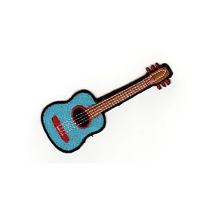 ae96 Western Gitaar Lichtblauwe Patch Akoestische Muziek Rock Instrument Strijkapplicatie Patch Grootte 10,0 x 3,8 cm