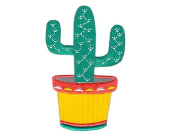 ah46 Cactus Plant Patch Iron-On Flower Applique Patch Size 6.3 x 9.7 cm