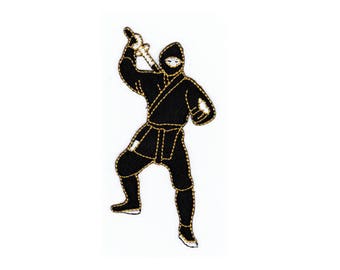 ap02 Ninja Kämpfer Kampfsport Aufnäher Sport Thailand Asien Bügelbild Applikation Patch Flicken Kinder Größe 5,2 x 11,0 cm