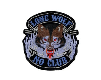 Backpatch#43 Lone Wolf No Club Groß Aufnäher Rückenaufnäher Biker Kutte Bügelbild Applikation Patch Flicken Größe 22,5 x 24,0 cm