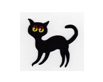 ak14 Katze Schwarz Tiere Kinder Aufnäher Bügelbild Applikation Patch Flicken Größe 7,5 x 6,5 cm