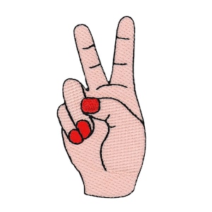 bk75 - Victory Sign Hand Peace Patch Iron-On Applique Patch Size 4.0 x 8.3 cm