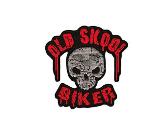 AB66 vieux crâne de biker skool skull biker Grau tatouage du patch correctif d’application patch patch 10,0 x 9,5 cm