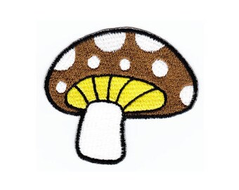 an75 Mushroom Brown Patch Children Baby Comic Iron-On Application Patch Size 7.0 x 6.5 cm