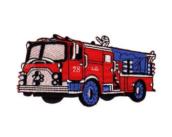 an85 Feuerwehrauto USA Fahrzeuge Rot Aufnäher Kinder Bügelbild Applikation Patch Flicken Größe 12,0 x 6,0 cm