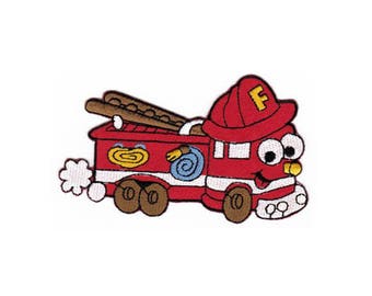 ak77 Fire Brigade Car Red Comic Patch Children Iron-On Application Patch Size 10.6 x 6.4 cm