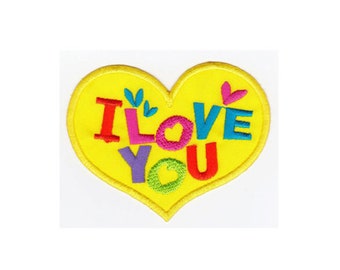 am98 I Love You Heart Yellow Iron-On Patch Applique Size 6.0 x 7.6 cm