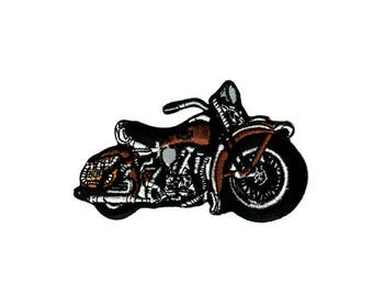 bb43 Chopper Braun Motorrad Bobber Biker Kutte  Aufnäher Bügelbild Applikation Patch Flicken Größe 9,5 x 5,6 cm