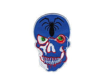 bg42 Skull Blue Spider Patch Tattoo Iron-On Applique Patch Size 6.3 x 9.8 cm