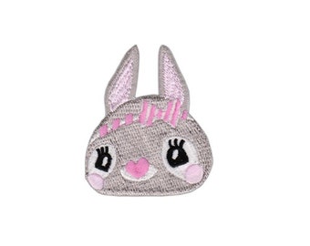 bc66 Rabbit Grey Pink Animals Zoo Comic Baby Children Sew-On Iron-On Application Patch Size 5.6 x 6.6 cm