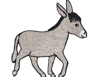 aa93 - Donkey Gray Muli Mule Iron-On Patch Iron-On Patch Applique Patch Size 7.8 x 8.5 cm