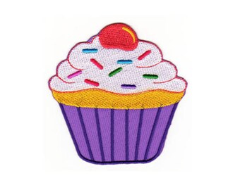 ah32 Cup Cake Purple Tart Sweets Patch Food Iron-On Applique Patch Size 8.0 x 8.0 cm