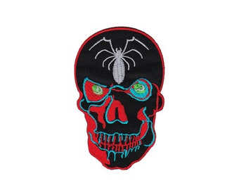 bg41 Skull Black Spider Patch Tattoo Iron-On Applique Patch Size 6.3 x 9.8 cm