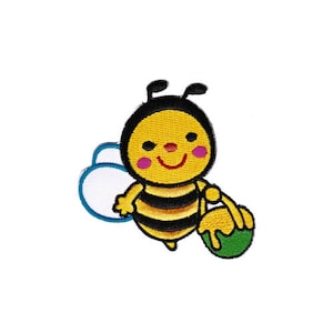 be55 Bee Bumblebee Honey Pot Patch Children Insects Iron-On Applique Patch Size 6.8 x 6.8 cm