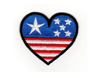 af50 Herz USA Flagge Sterne Aufnäher Länder Reisen  Bügelbild Applikation Patch Flicken Größe 5,5 x 5,0 cm