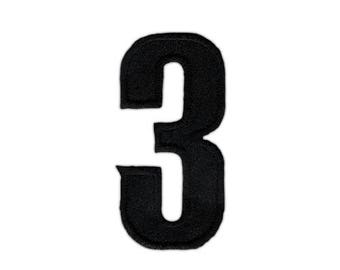 as41 Number 3 Three Black Sew-On Badge Iron-On Applique Patch Size 2.5 x 5.0 cm