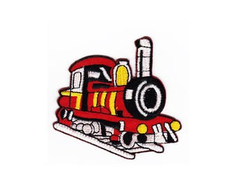 an31 Locomotive Iron-On Patch Applique Patch Steam Engine Children Size 7.5 x 7.0 cm