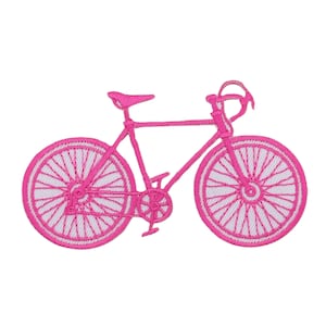 aa43 - Racefiets roze strijkapplicatie, strijkapplicatie, applicatieapplicatie, afmeting 8,4 x 5,2 cm