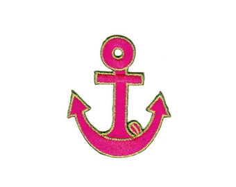 ap38 Anchor Pink Patch Seafaring Rockabilly Tattoo Iron-On Application Patch Size 5.5 x 6.5 cm