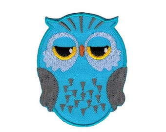 am69 Owl Eagle Owl Bird Blue Animal Sew-On Iron-On Applique Patch Size 5.1 x 6.6 cm