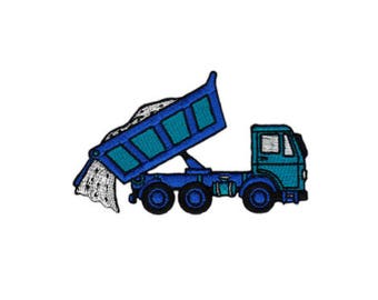 an06 LKW Lastwagen Blau Kipper Auto Baustellenfahrzeug Aufnäher Bügelbild Applikation Patch Flicken Kinder Größe 11,0 x 6,8 cm