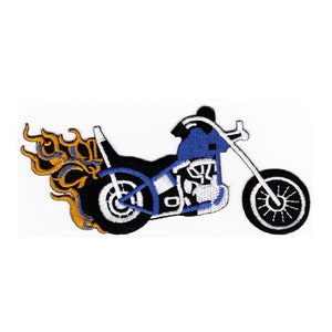 ao68 Chopper Motorrad Blau Bike Biker Kutte Flammen Aufnäher Bügelbild Applikation Patch Flicken Größe 12,5 x 7,0 cm