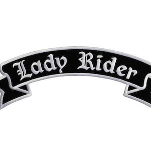 Backpatch#52 Lady Rider Top Rocker Grand Patch Back Patch Biker Cowl Application Thermocollante Patch Taille 33,5 x 11,5 cm