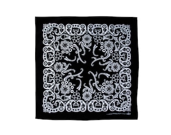 k054 - Schwarz Weiß Muster Tuch aus Baumwolle Bindetuch Kopftuch Bandana Halstuch Nickituch ca. 51 x 51 cm Einseitig Bedruckt