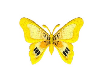 au37 Parche termoadhesivo con diseño de mariposa, color amarillo, tamaño 7,5 x 5,7 cm